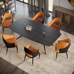 Set of 2 Modern Orange and Coffee PU Leather Dining Chair Open Back with Arms