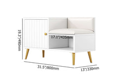 Modern white shoe rack bench with storage cabinet and shelf for hallway organization