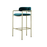 33.1" Modern Green Bar Stool Velvet Upholstered With Back Gold Legs