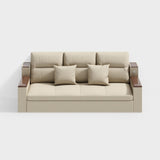 83" Beige Full Sleeper Sofa Linen Convertible Sofa Bed with Storage & Side Pockets