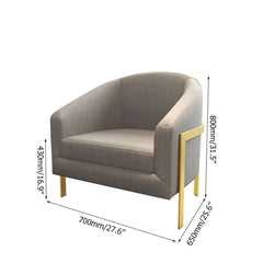 Elegant gray modern accent chair with cotton & linen upholstery and gold metal frame