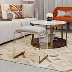 Modern gray acrylic ottoman vanity stool featuring clear and gold accents