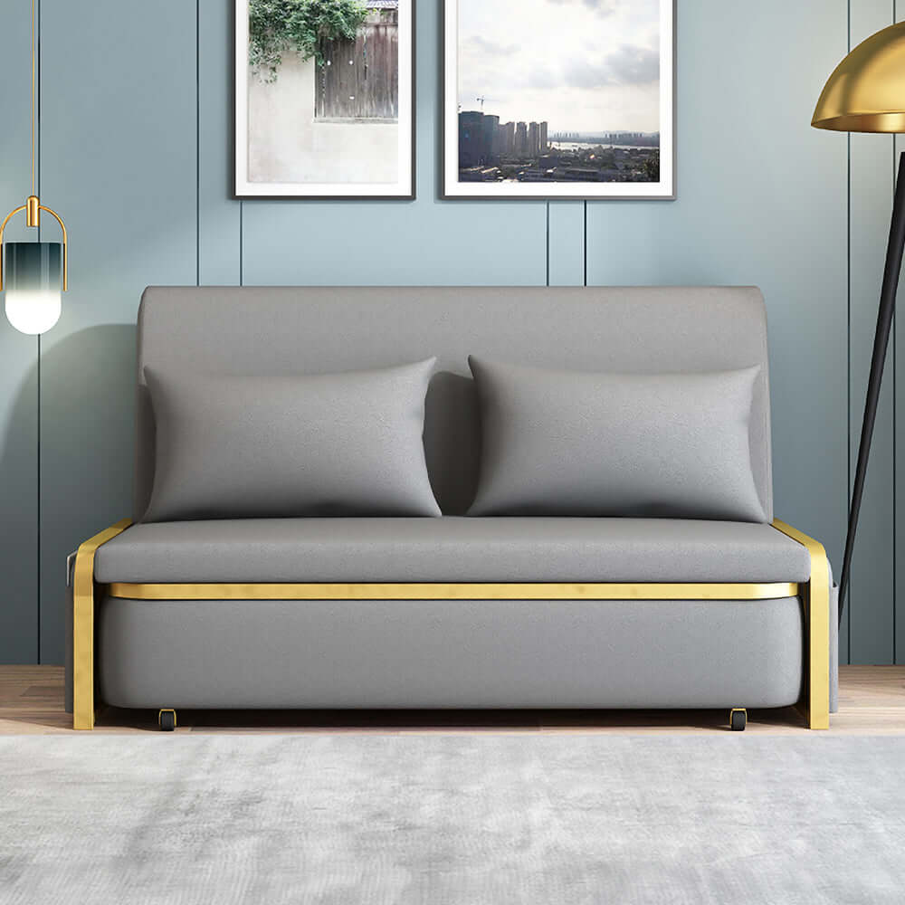 Gray Full Sleeper Sofa Upholstered Convertible LeathAire Sofa for Living Room メイン画像