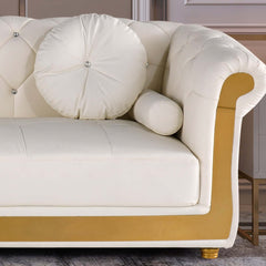 Long white sectional couch with chaise for comfortable lounging and relaxation