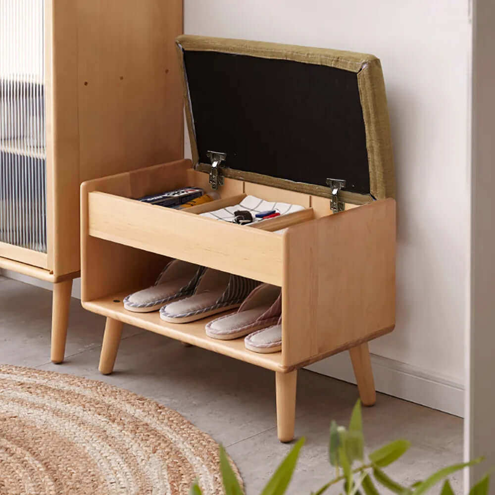 Banc de ferme miniature rembourré avec rack à chaussures et tabouret à rabat vert Image secondaire du produit