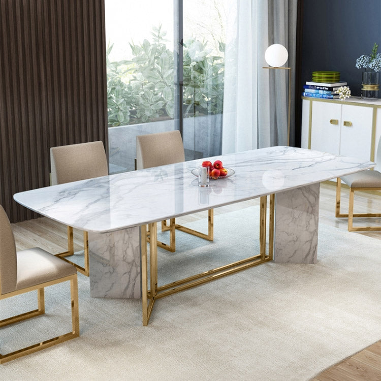 Modern Linen Dining Chair Upholstered in White Stainless Steel Leg Gold Set of 2