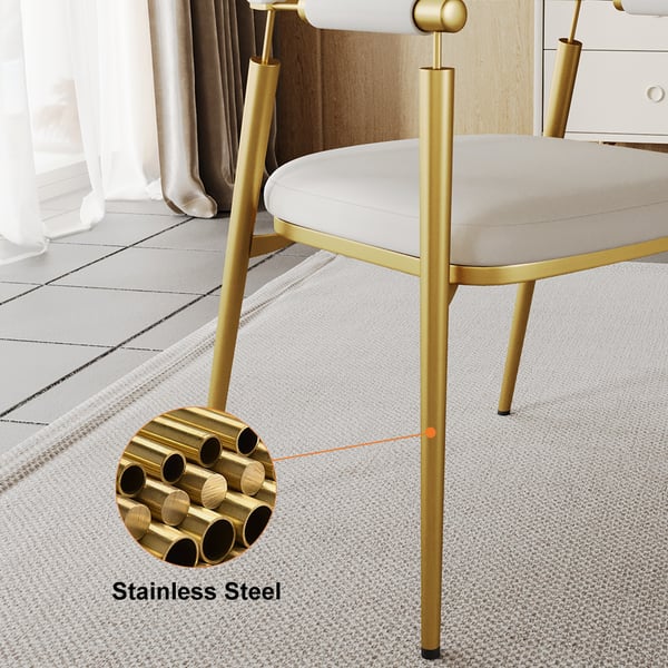 Set of 2 Curvice white PU leather dining chairs with curved back and stainless steel arms