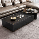 Modern Black Nesting Stone & Glass Coffee Table Set with 4 Storage Drawers Set of 2