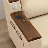 83" Beige Full Sleeper Sofa Linen Convertible Sofa Bed with Storage & Side Pockets