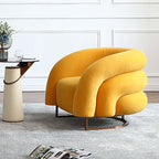 Yellow velvet accent chair with metal base for modern home decor