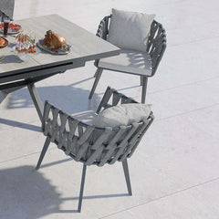 Elegant Aluminum and Rattan Outdoor Patio Dining Chair Armchair with Cushion in Gray Set of 2 for Outdoor Entertaining