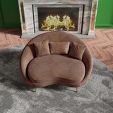 Modern 63" Pink Velvet Curved Sofa Gold Metal Toss Pillow Included