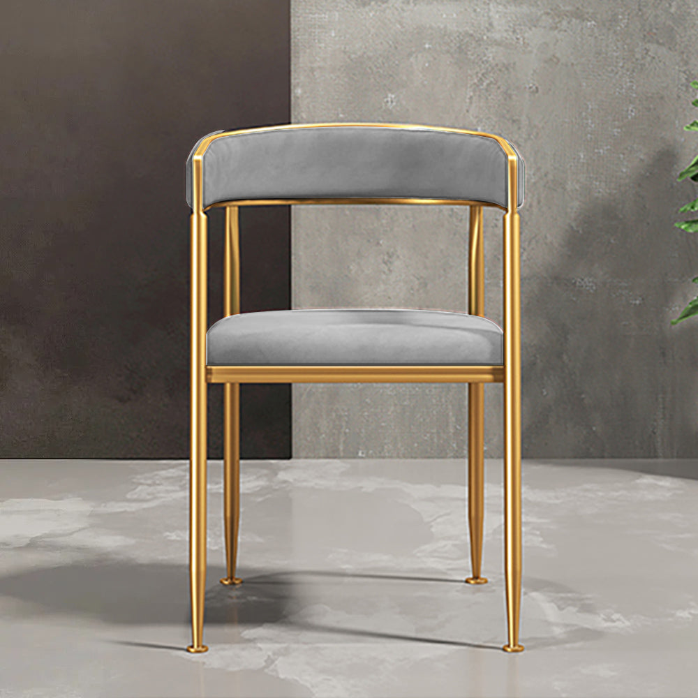 Gray Modern Dining Chair Velvet Upholstered Accent Arm Chair with Gold Leg