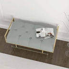 Chic 31.5'' gray faux leather upholstered bench with elegant gold metal legs