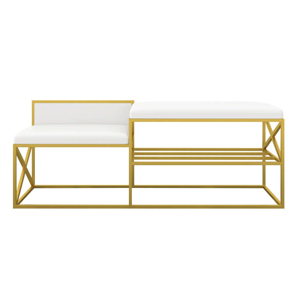Chic modern white and gold upholstered bench for entryway decor