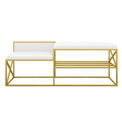 Chic modern white and gold upholstered bench for entryway decor