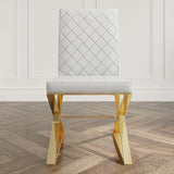Modern Black Upholstered Leather Dining Table Chair Gold Legs Set of 2