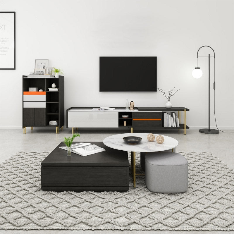 Runder und quadratischer Nesting Couchtisch Set mit Ottomans und Stauraum 2-teiliger Akzenttisch Zweitbild