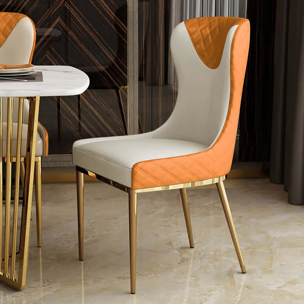 Orange wingback dining chair with PU leather upholstery, modern design - set of 2