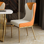 Orange wingback dining chair with PU leather upholstery, modern design - set of 2