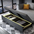 Convertible Sofa with Storage - Cotton&Linen Upholstered Full Sleeper Sofa in Neutral Color