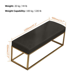 Stylish 47 inch black faux leather bench with gold stainless steel frame