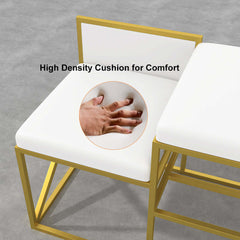 Modern white upholstered bench with gold legs for entryway decor