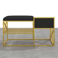 Luxurious white and gold PU leather upholstered bench for entryway