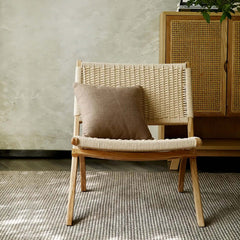 Foldable Recliner Chair made of Woven Hemp Rope and Solid Ash Wood in Rustic Natural Style