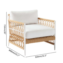 Woven Rope Outdoor Armchair Accent Chair with White Polyester Pillow Cushion - outdoor seating with cozy white cushion