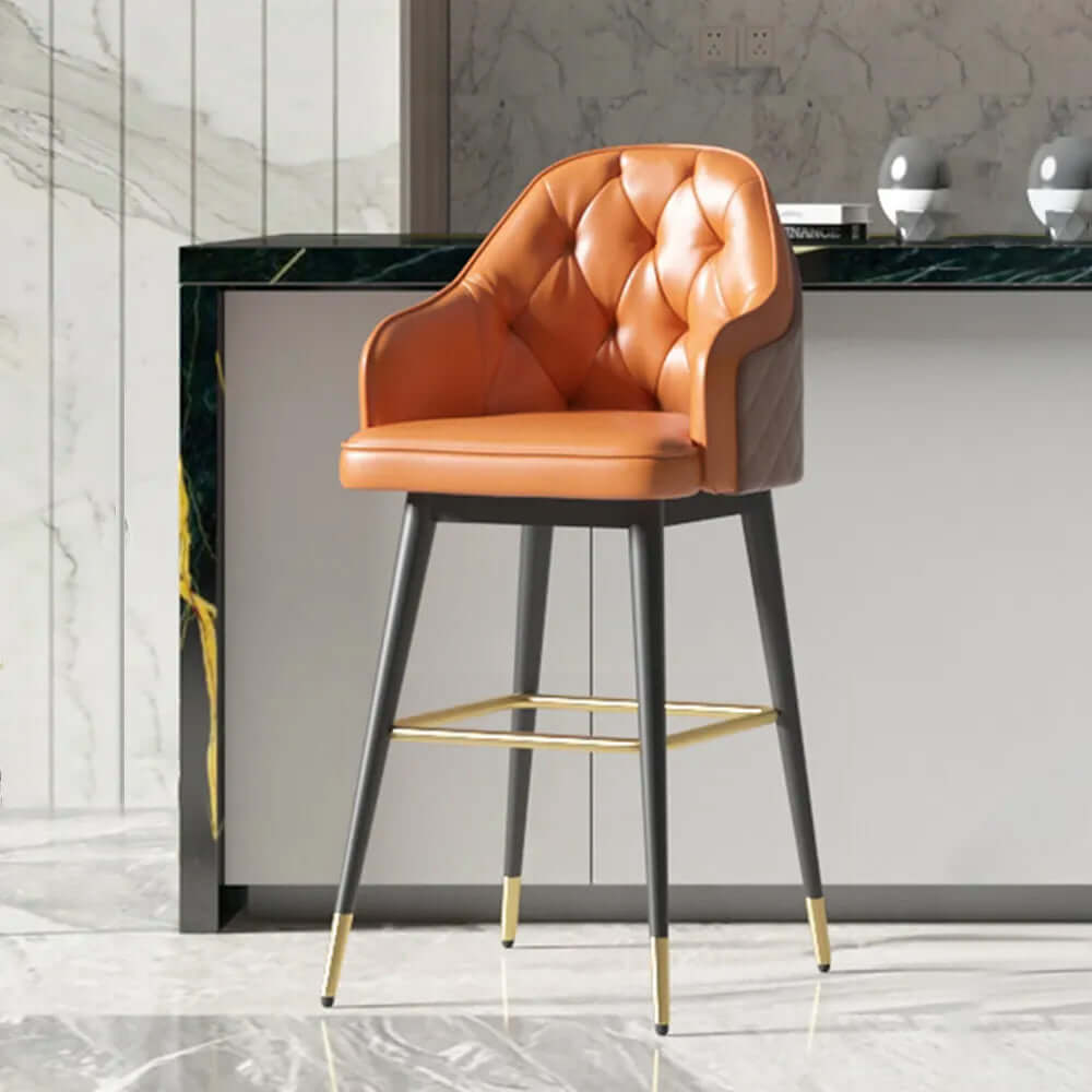 Modern beige bar stool with full back and arms for kitchen or bar area Main image