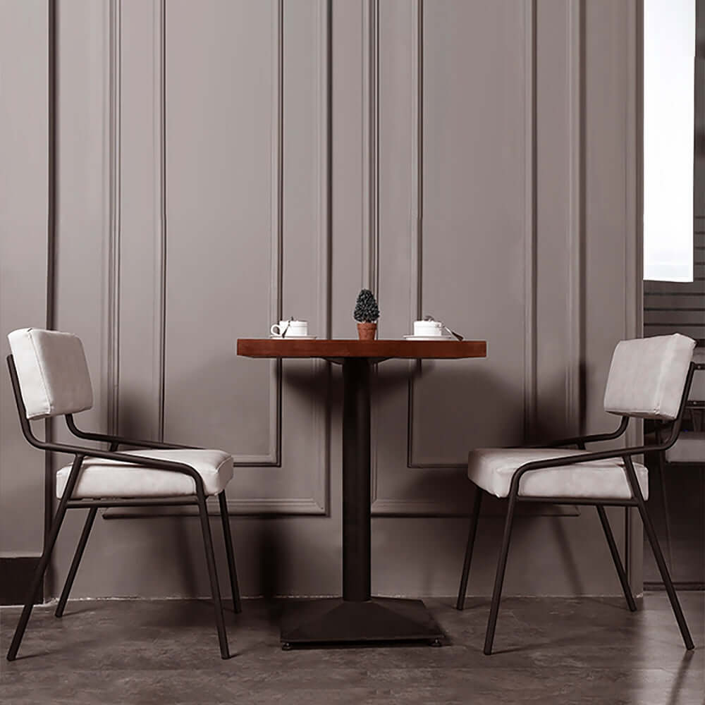 Pair of industrial upholstered dining chairs in white PU leather for contemporary dining room decor