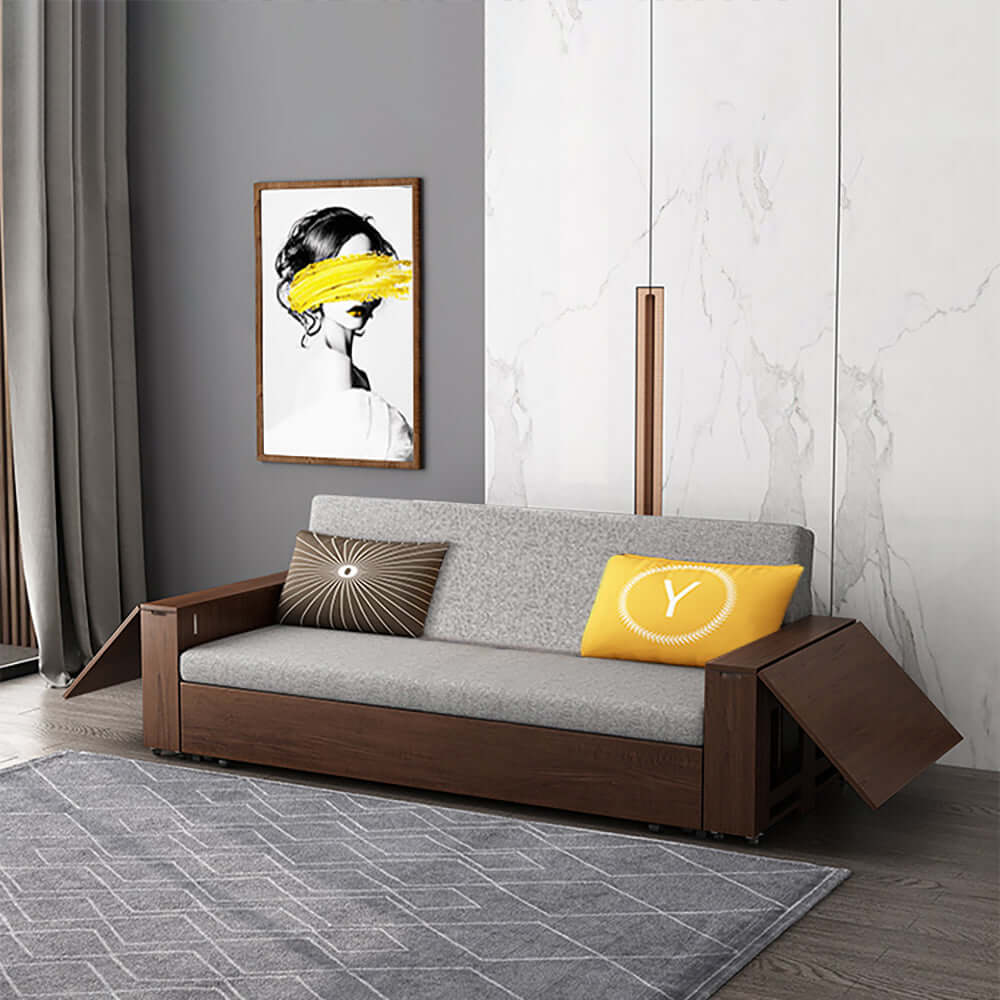 85'' full sleeper sofa featuring foldable dining table and linen convertible sofa bed