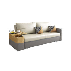 77 inch Beige and Gray Sleeper Sofa with Lift Top End Table Convertible Sofa Bed Option