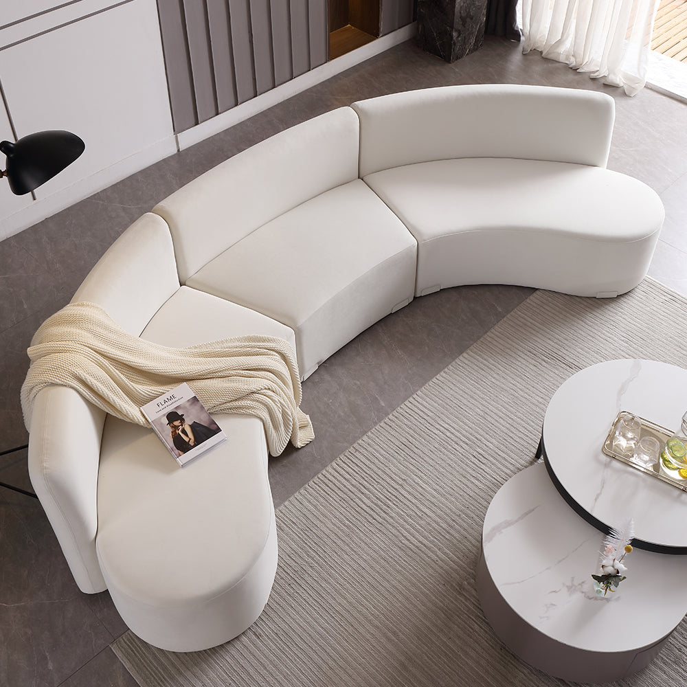 120" Modern White Curved Sectional Floor Sofa Velvet Upholstery for Living Room