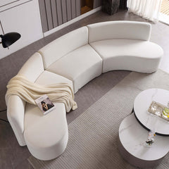 Modern 120 inch white sofa with curved design and soft velvet upholstery