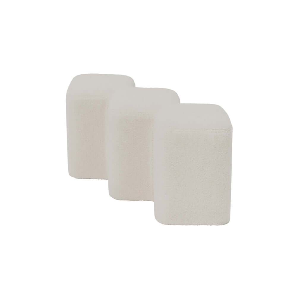 Chic white entryway bench in boucle sherpa upholstery and wooden frame for fashionable home furnishing