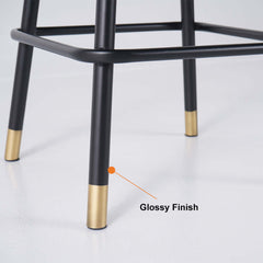 Modern black metal bar stool set of 2 with supportive backs & footrest, luxurious PU leather upholstery