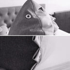 Soft grey fabric beanbag chair designed in shark shape for kids' comfort