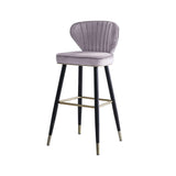 Modern Counter Height Blue Velvet Bar Stools Upholstered with Back Set of 3