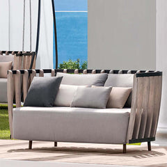 Stylish 2-seater outdoor loveseat featuring solid ash wood frame and cozy cushioned back