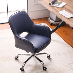 Blue Swivel Office Chair with Adjustable Height Upholstered in Faux Leather