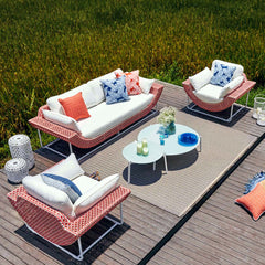 Rattan Outdoor Patio Sofa Set with Glass Top Coffee Table - 5 Pieces Modern Aluminum Design