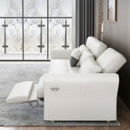 Convertible tufted white leather sofa bed with power reclining feature