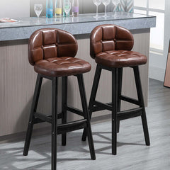 MidCentury Modern Counter Stools in Black Faux Leather Set of 2 for Kitchen Bar