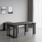 Modern extendable dining table with 4 chairs and rectangle storage sideboard in elegant walnut and gray finish