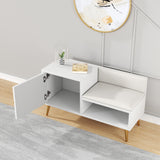 White Contemporary Upholstered Shoe Rack Bench with Storage Cabinet and Shelf Hallway