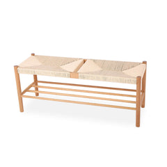 Elegant modern rattan dining room bench with solid wood legs for comfortable seating