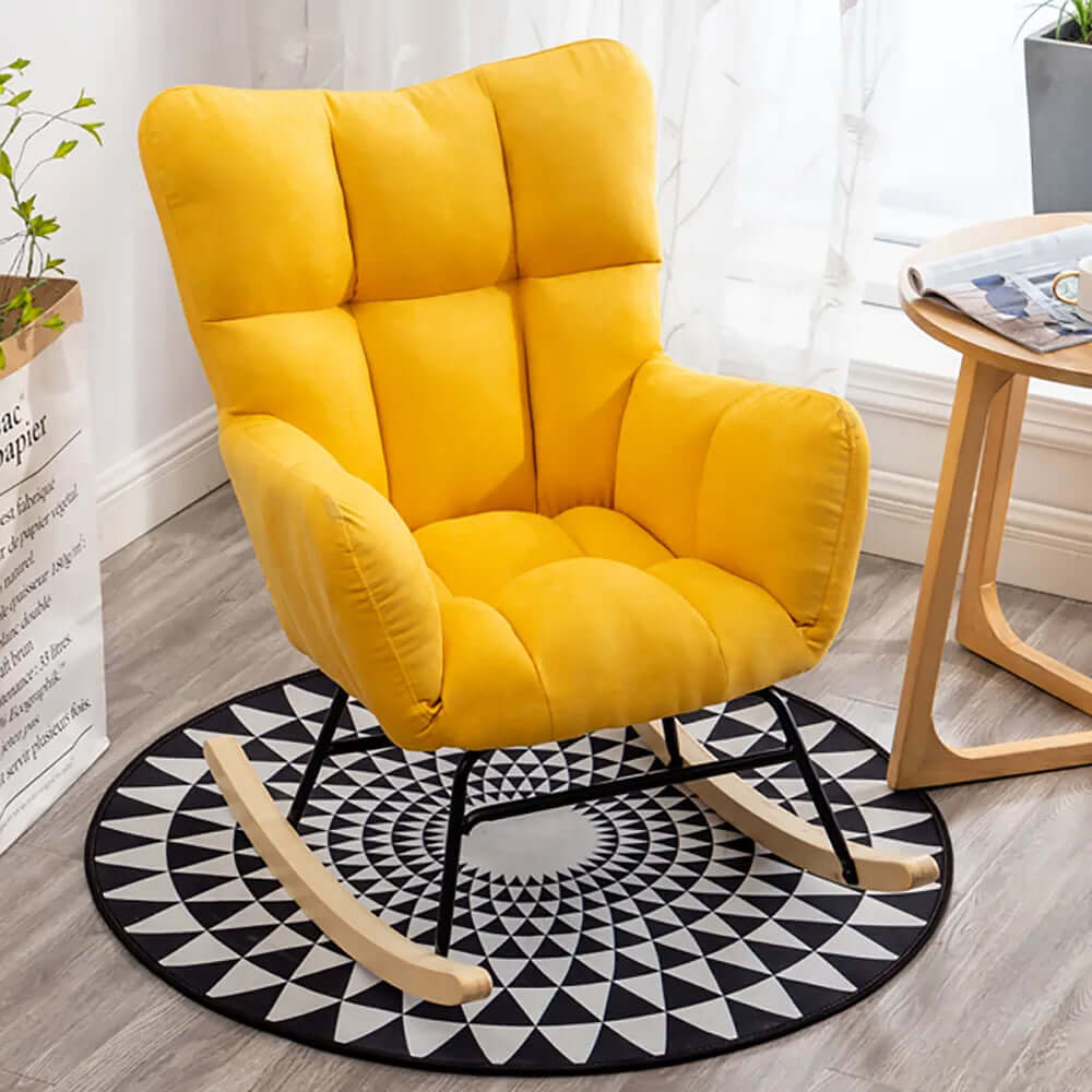 Yellow accent chair with stylish tufted upholstery and comfortable rocking function Imagen principal del producto
