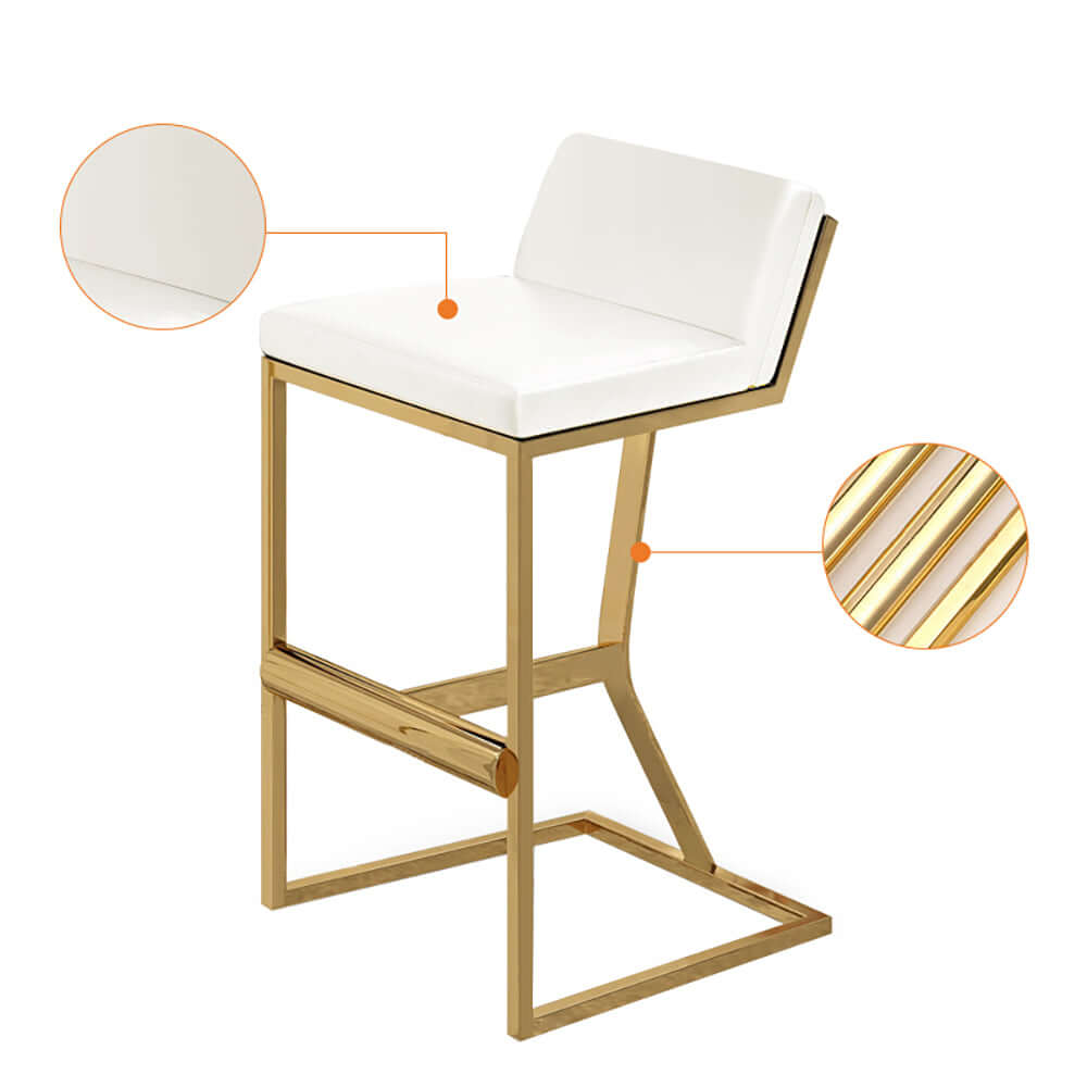Sophisticated White PU Leather Bar Stool & Counter Stool with Gold Legs and Footrest for Elegant Spaces